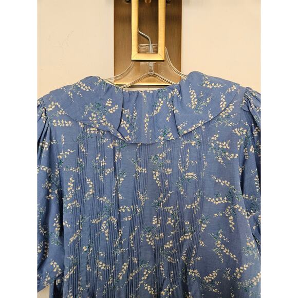 DOEN Blue Bluebell Ballad Floral Henri Top Cotton Blouse Size X-Small - Picture 13 of 16